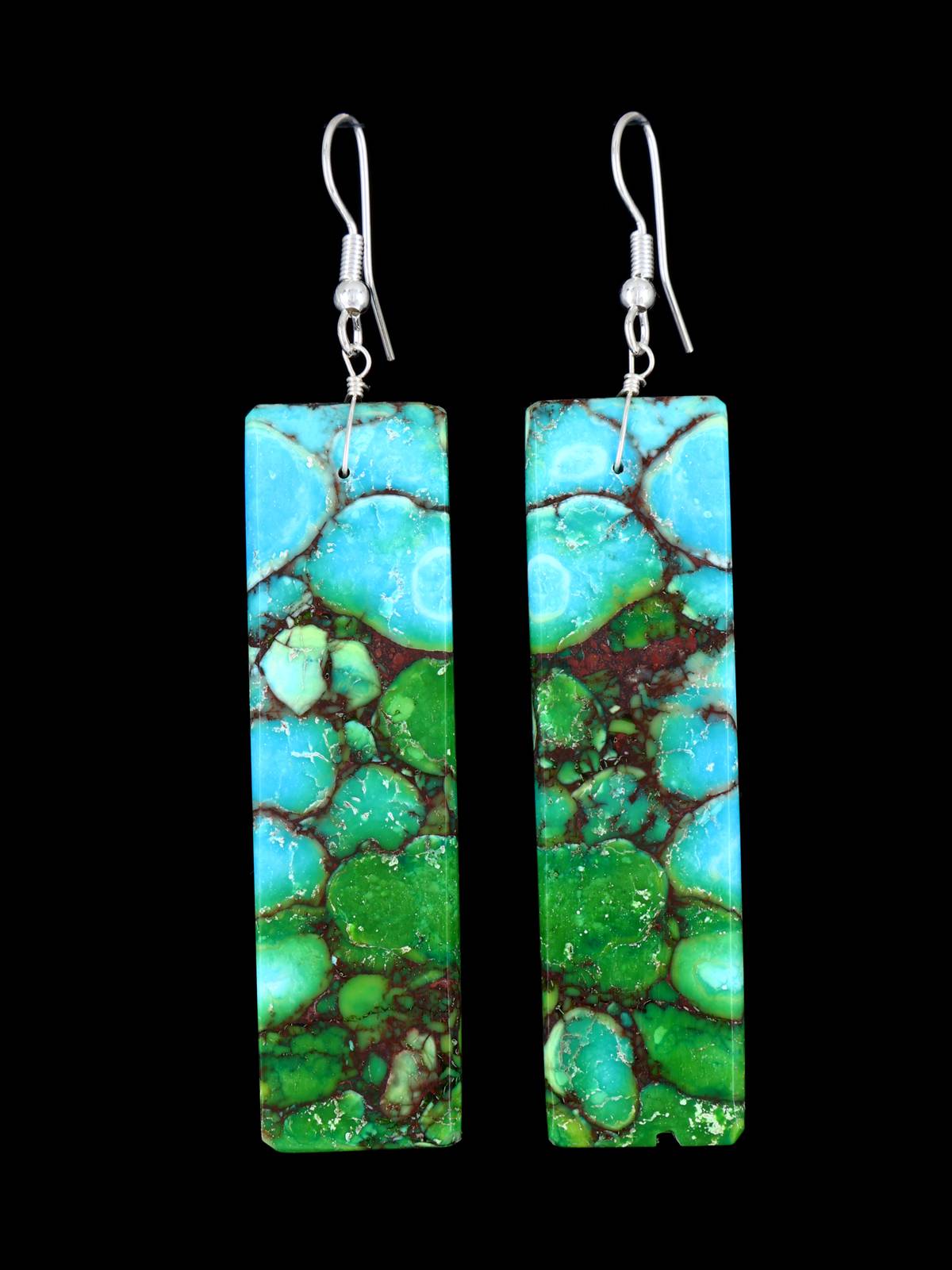Navajo Compressed Turquoise Slab Earrings
