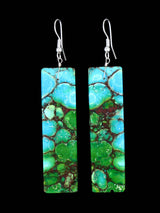 Navajo Compressed Turquoise Slab Earrings