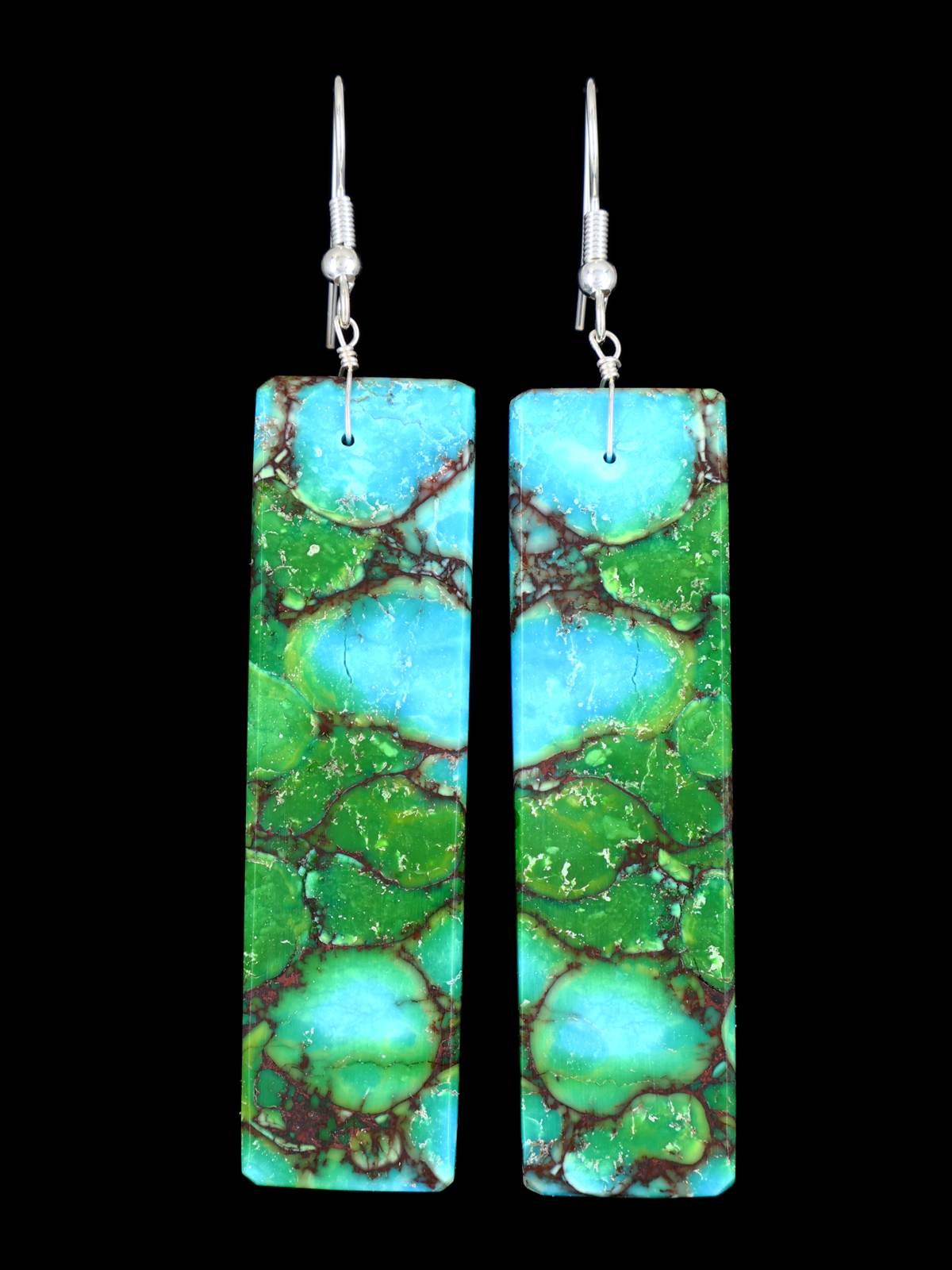 Navajo Compressed Turquoise Slab Earrings