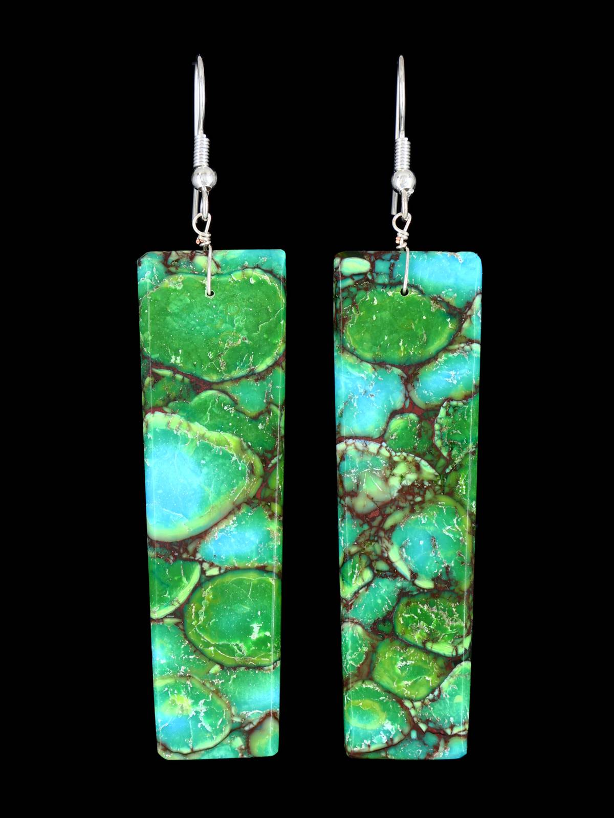 Navajo Compressed Turquoise Slab Earrings