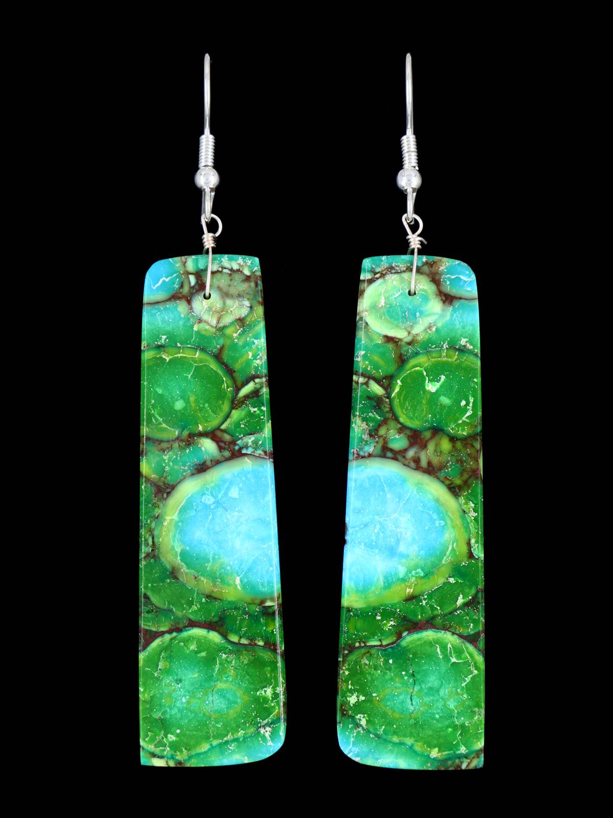Navajo Compressed Turquoise Slab Earrings