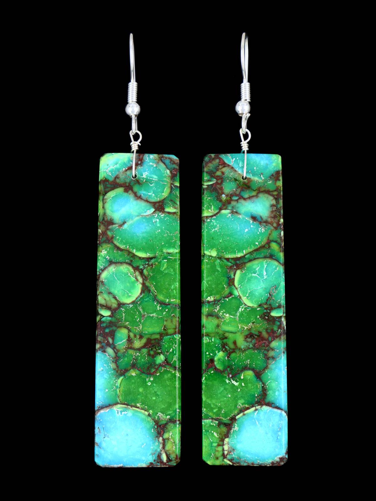 Navajo Compressed Turquoise Slab Earrings