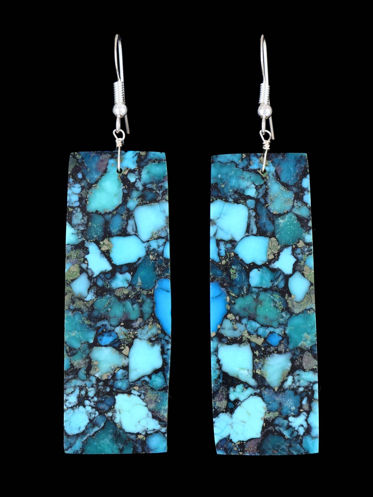 Navajo Compressed Turquoise Slab Earrings