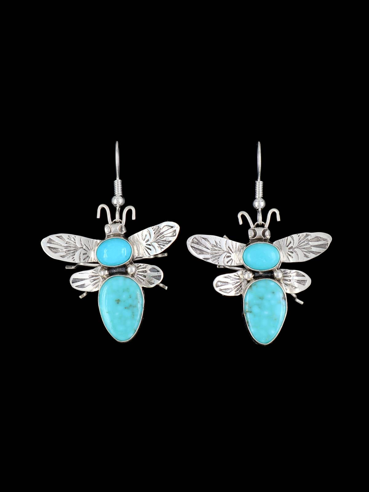Navajo Turquoise Sterling Silver Dangle Bug Earrings