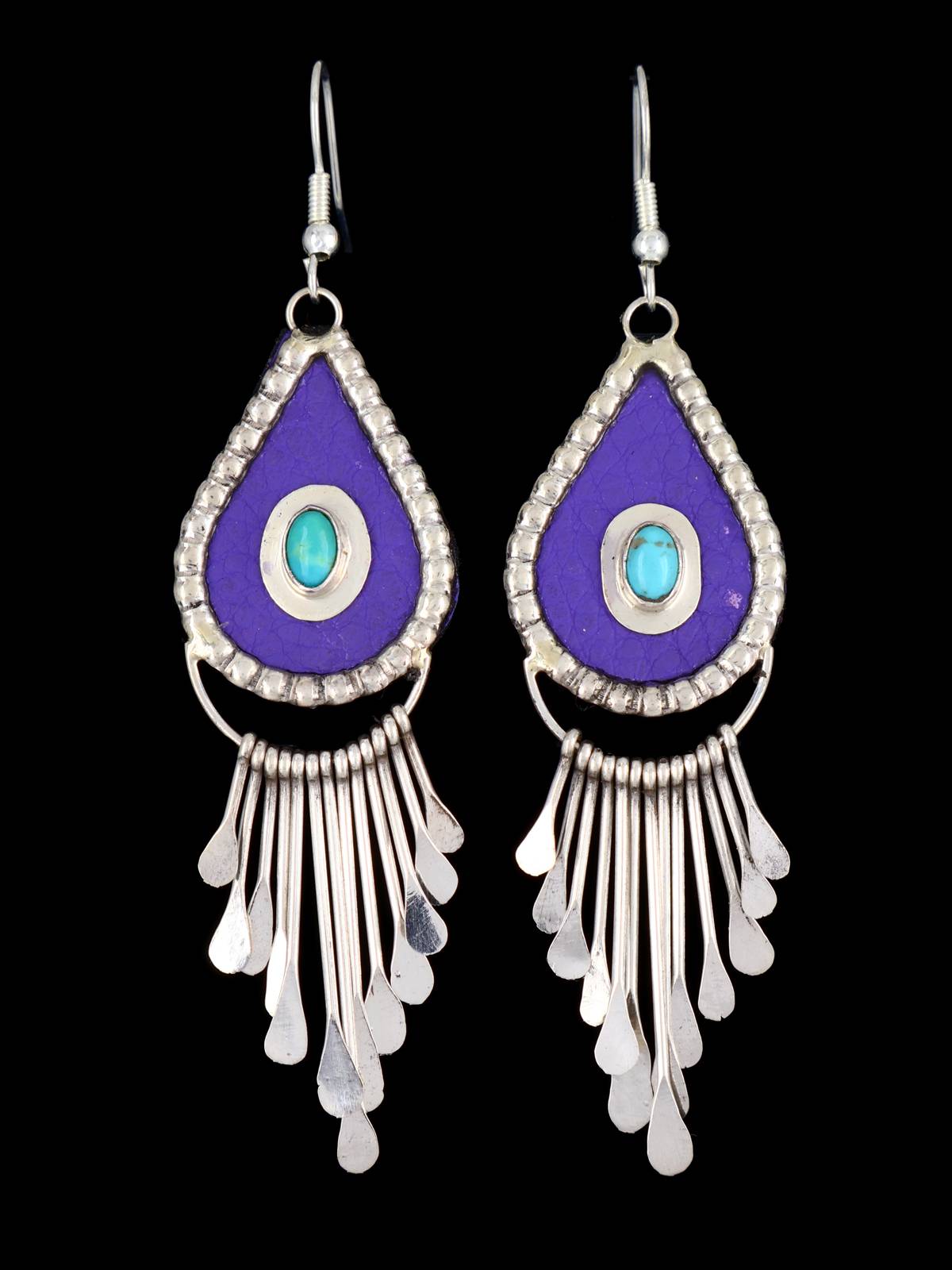 Navajo Sterling Silver Turquoise and Leather Waterfall Dangle Earrings