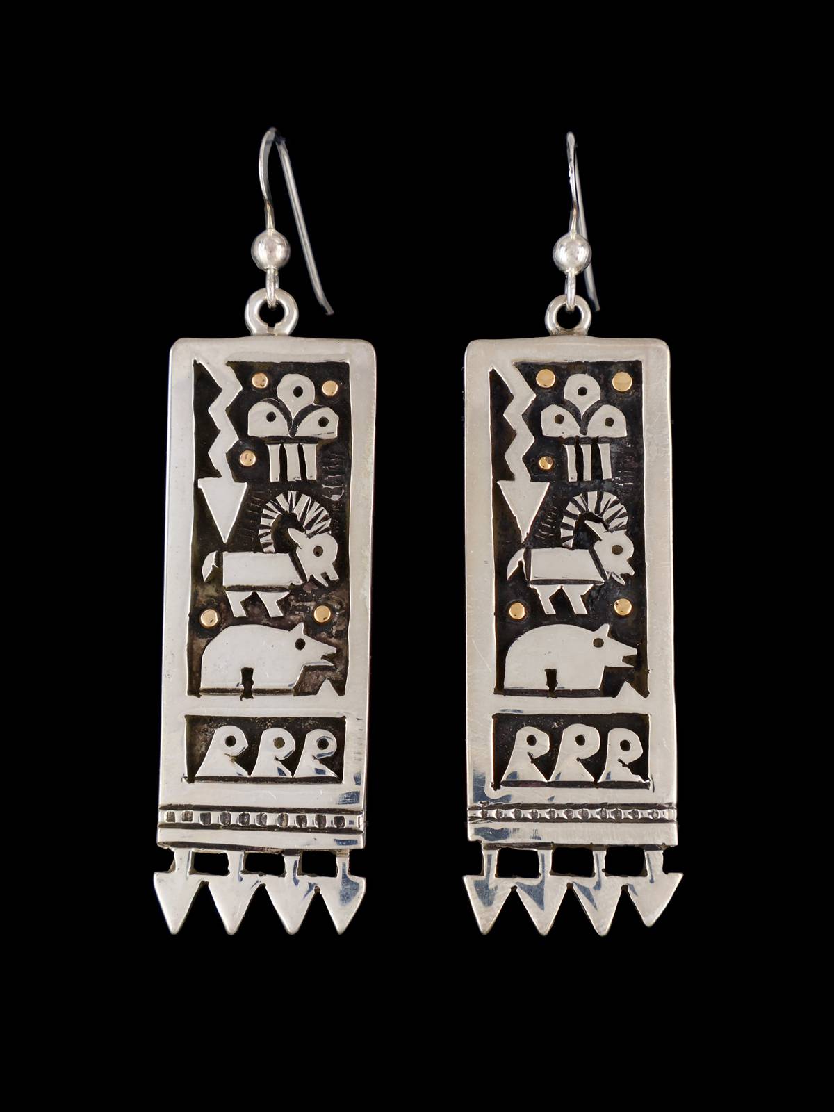 Sterling Silver Hopi Style Pueblo Overlay Dangle Earrings - PuebloDirect.com