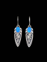 Navajo Sterling Silver Opalite Dangle Feather Earrings