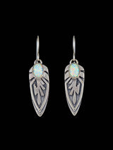 Navajo Sterling Silver Opalite Dangle Feather Earrings