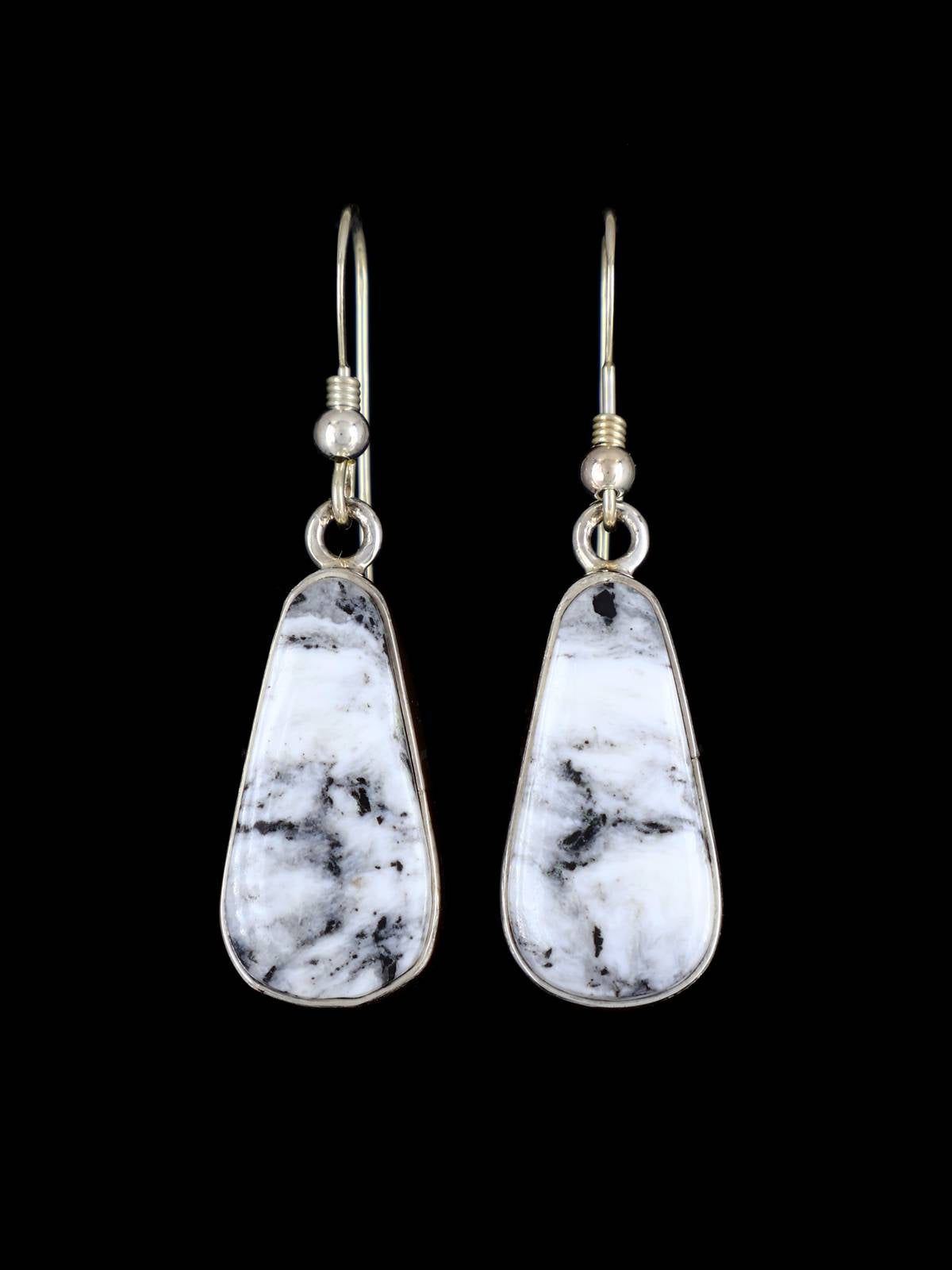 Native American Sterling Silver White Buffalo Dangle Earrings