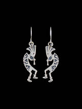 Pendientes colgantes Kokopelli de plata de ley navajo