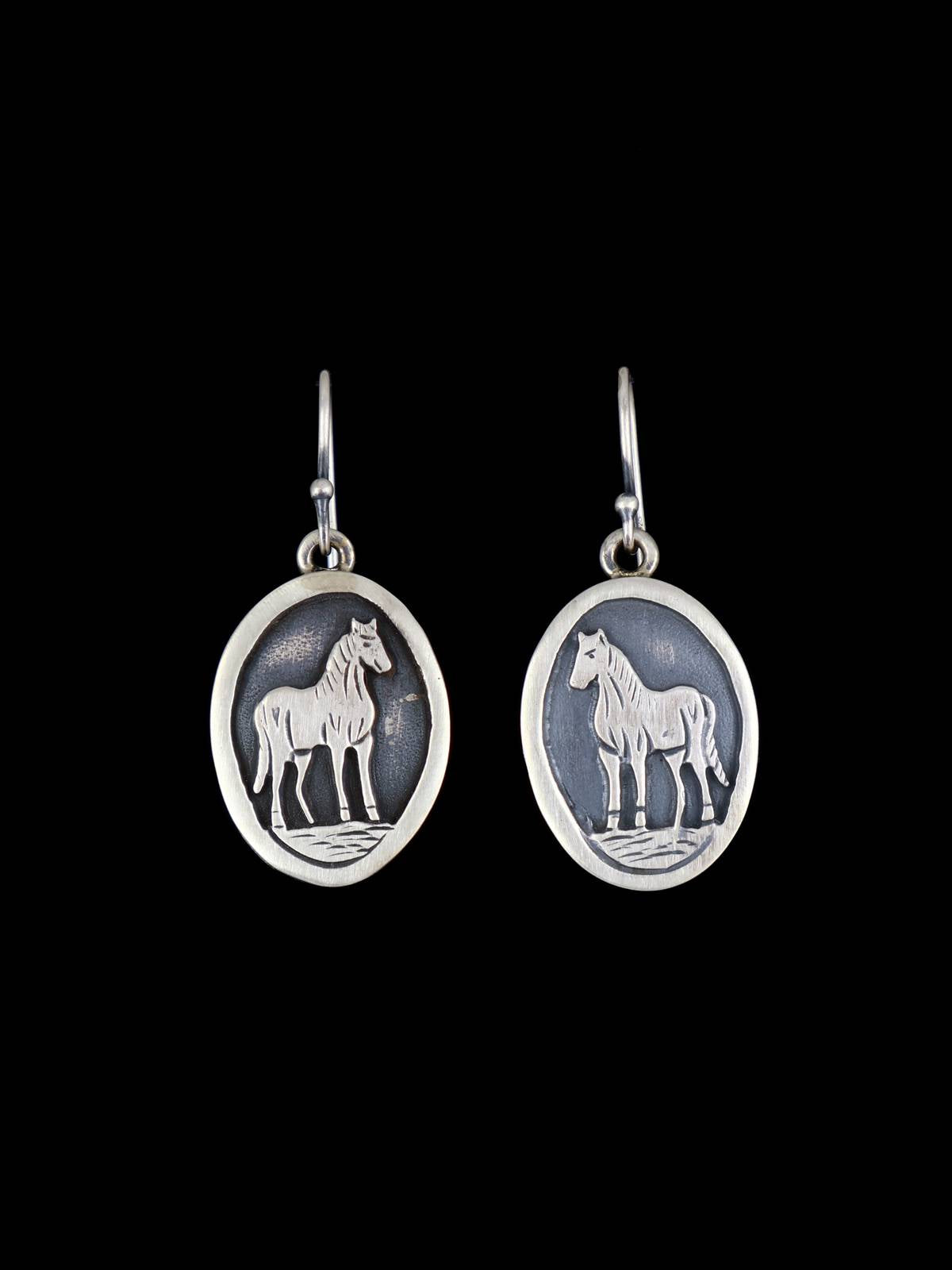 Native American Sterling Silver Horse Dangle Earrings