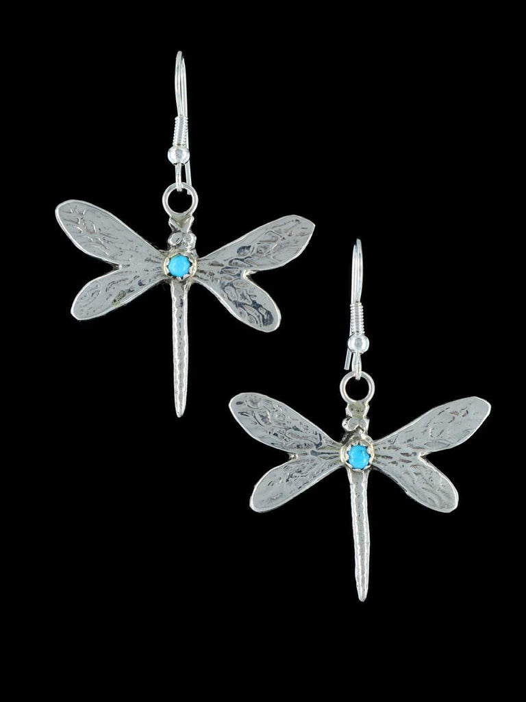 Navajo Sterling Silver Turquoise Dragonfly Dangle Earrings - PuebloDirect.com