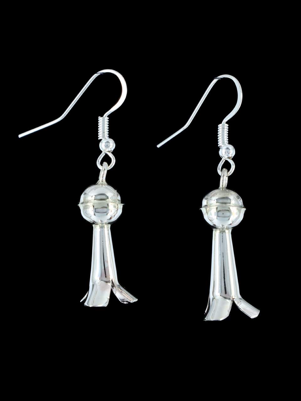 Navajo Sterling Silver Blossom Flute Earrings - PuebloDirect.com