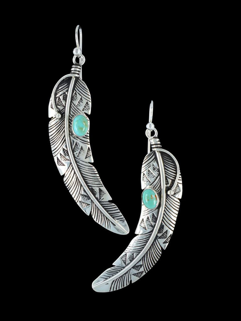 Native American Turquoise Dangle Feather Earrings - PuebloDirect.com
