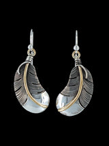 Navajo Sterling Silver and 12kt Gold Feather Earrings - PuebloDirect.com