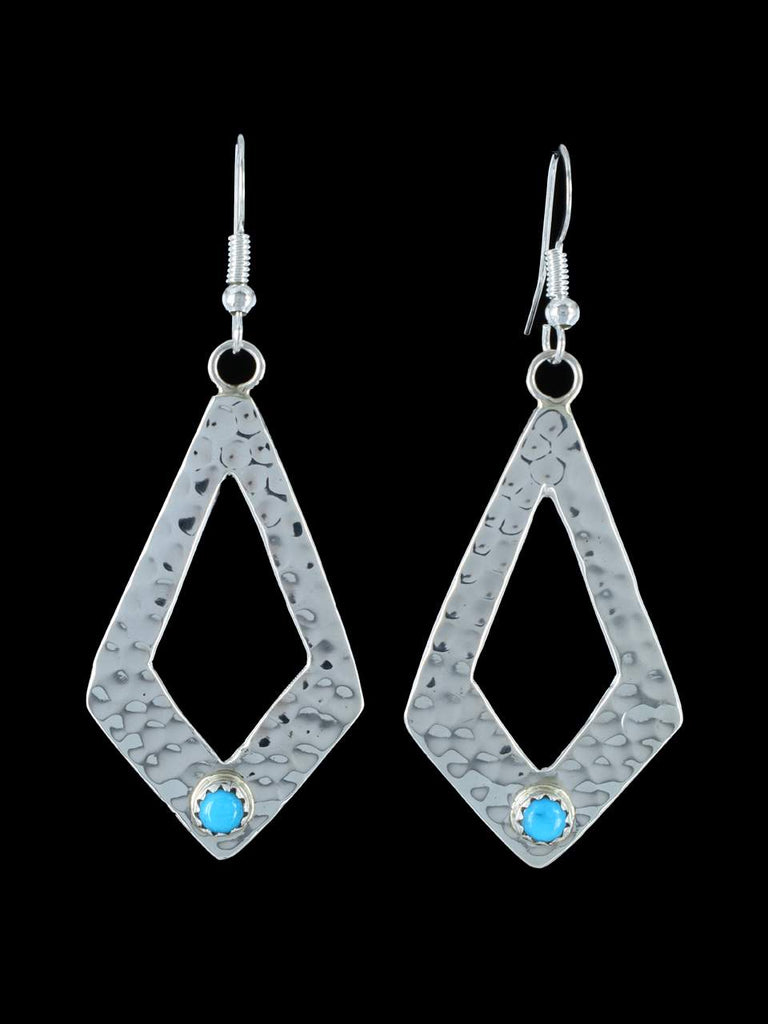 Navajo Turquoise Hammered Sterling Silver Dangle Earrings - PuebloDirect.com