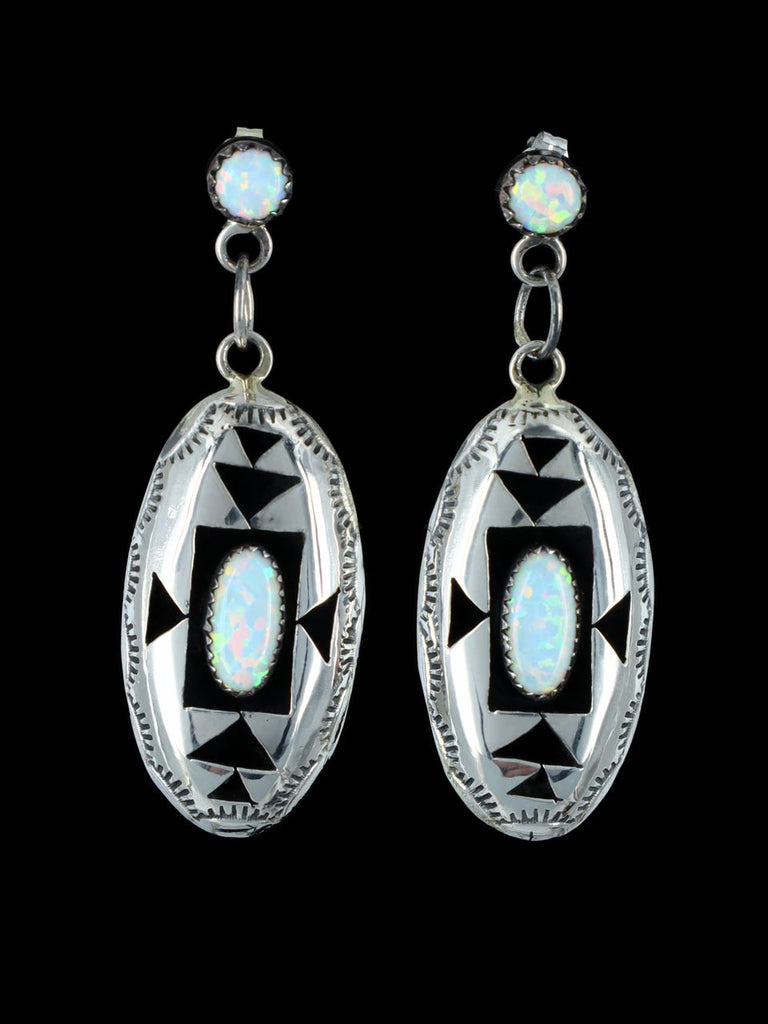 Navajo Sterling Silver Opalite Shadowbox Post Earrings - PuebloDirect.com