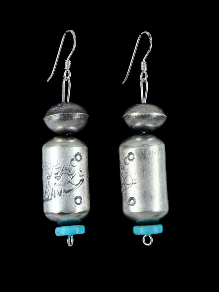 Navajo Sterling Silver and Turquoise Beaded Earrings - PuebloDirect.com