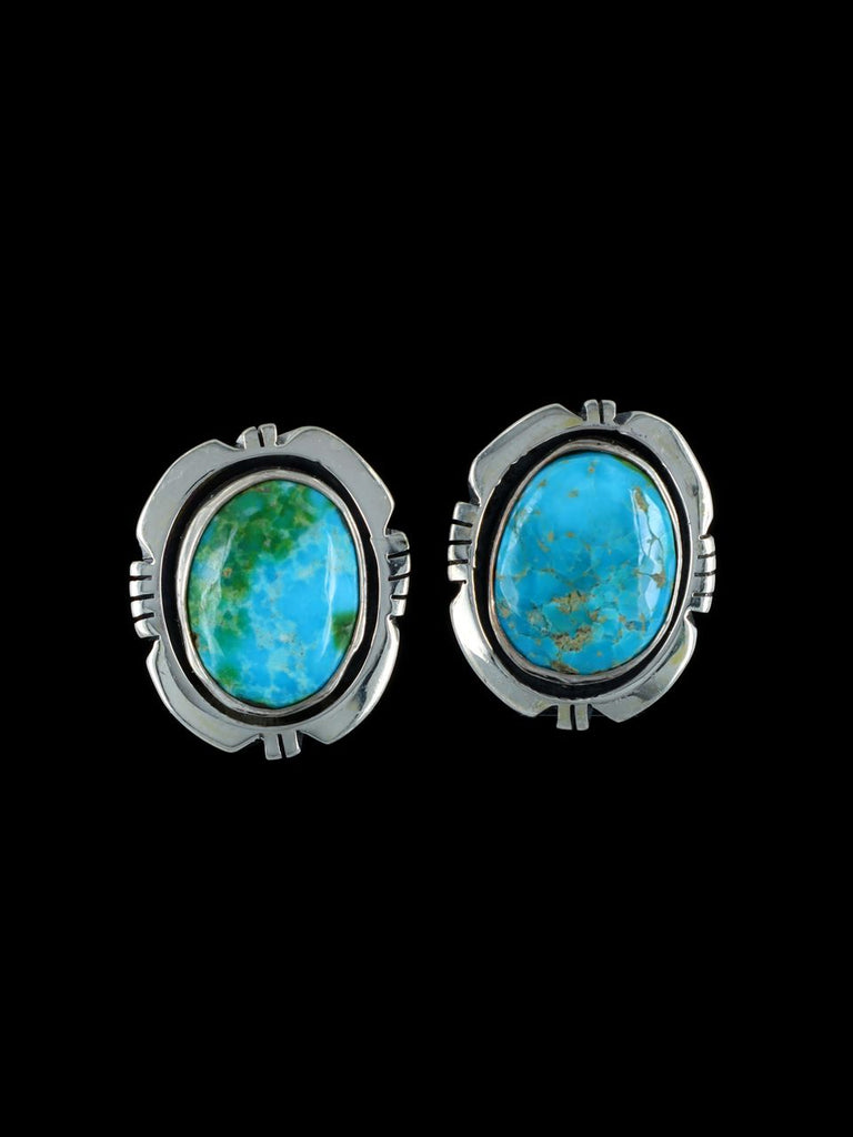 Navajo Sonoran Gold Turquoise Sterling Silver Post Earrings - PuebloDirect.com