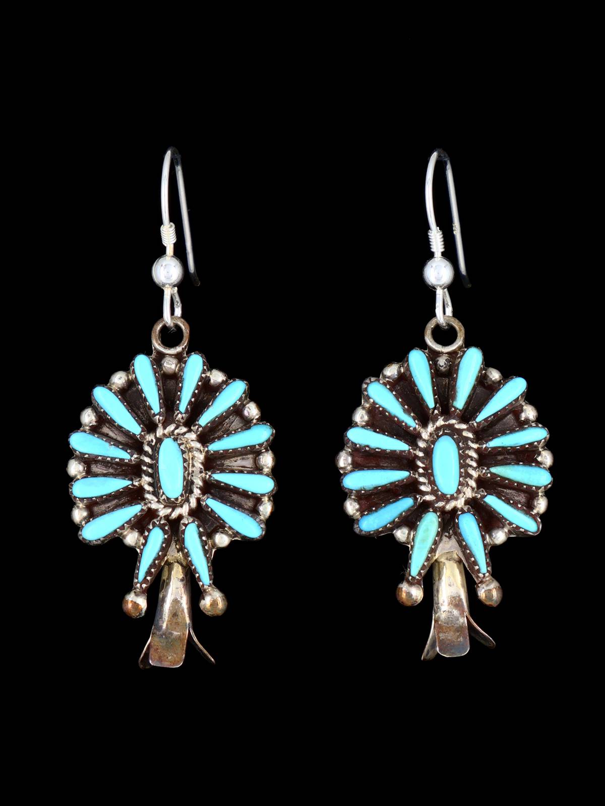 Vintage Sterling Silver Zuni Native American Turquoise Dangle Earrings