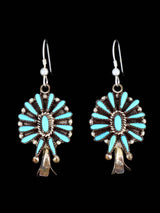Vintage Sterling Silver Zuni Native American Turquoise Dangle Earrings