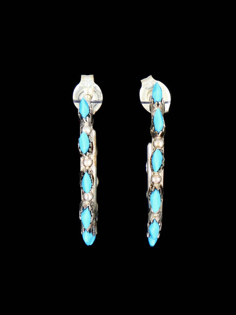 Zuni Sterling Silver Turquoise Hoop Post Earrings