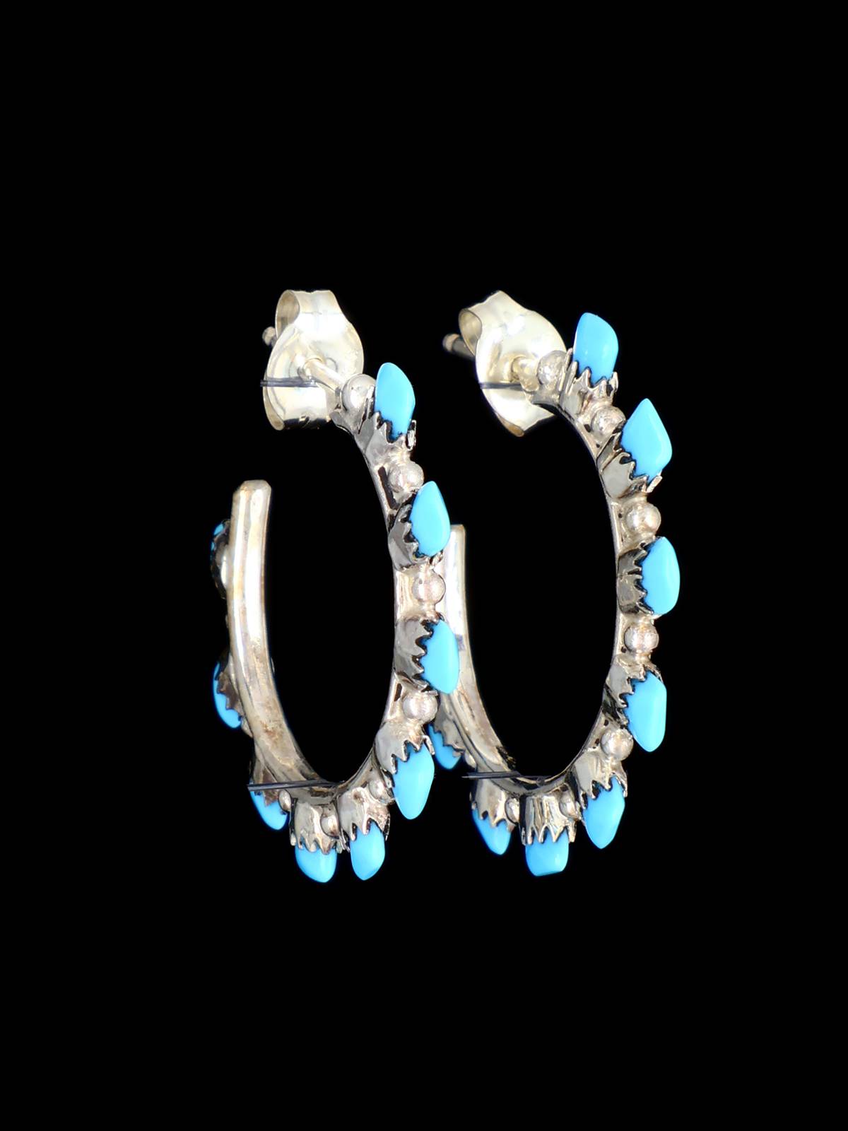 Zuni Sterling Silver Turquoise Hoop Post Earrings