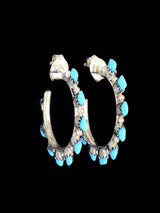 Zuni Sterling Silver Turquoise Hoop Post Earrings