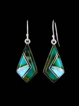 Navajo Sterling Silver Mosaic Inlay Dangle Earrings