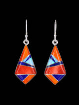 Navajo Sterling Silver Mosaic Inlay Dangle Earrings
