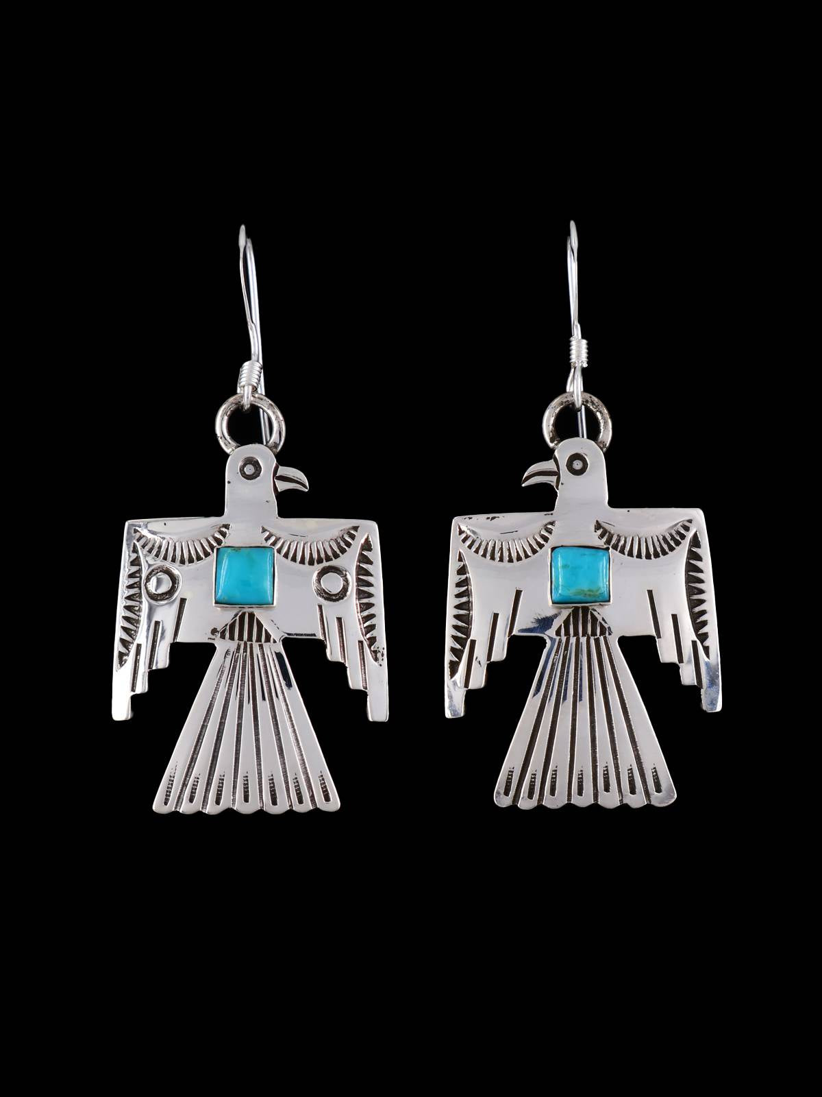 Navajo Turquoise Sterling Silver Thunderbird Earrings