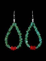 Boucles d’oreilles Navajo Turquoise et Apple Coral Beaded Dangle