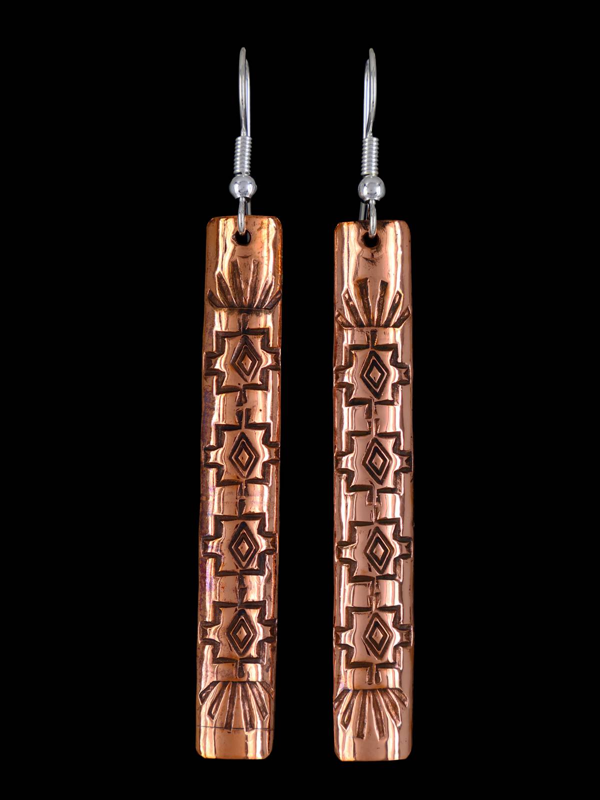 Pendientes colgantes de cobre estampado navajo