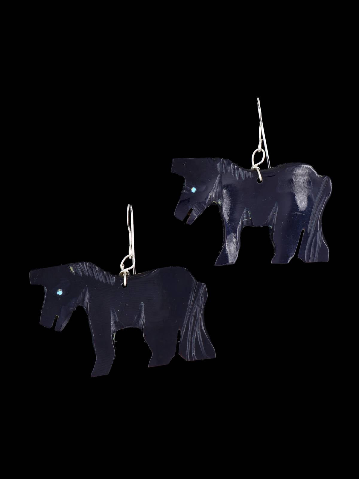 Carved Penn Shell Zuni Fetish Horse Dangle Earrings