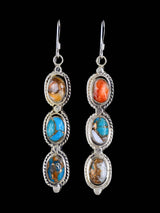 Navajo Spiny Oyster and Turquoise Sterling Silver Dangle Earrings