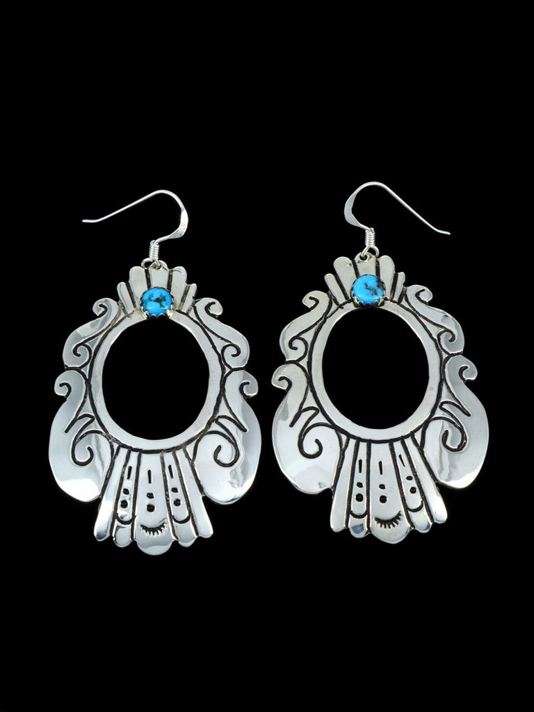 Navajo Overlay Kingman Turquoise Dangle Earrings - PuebloDirect.com