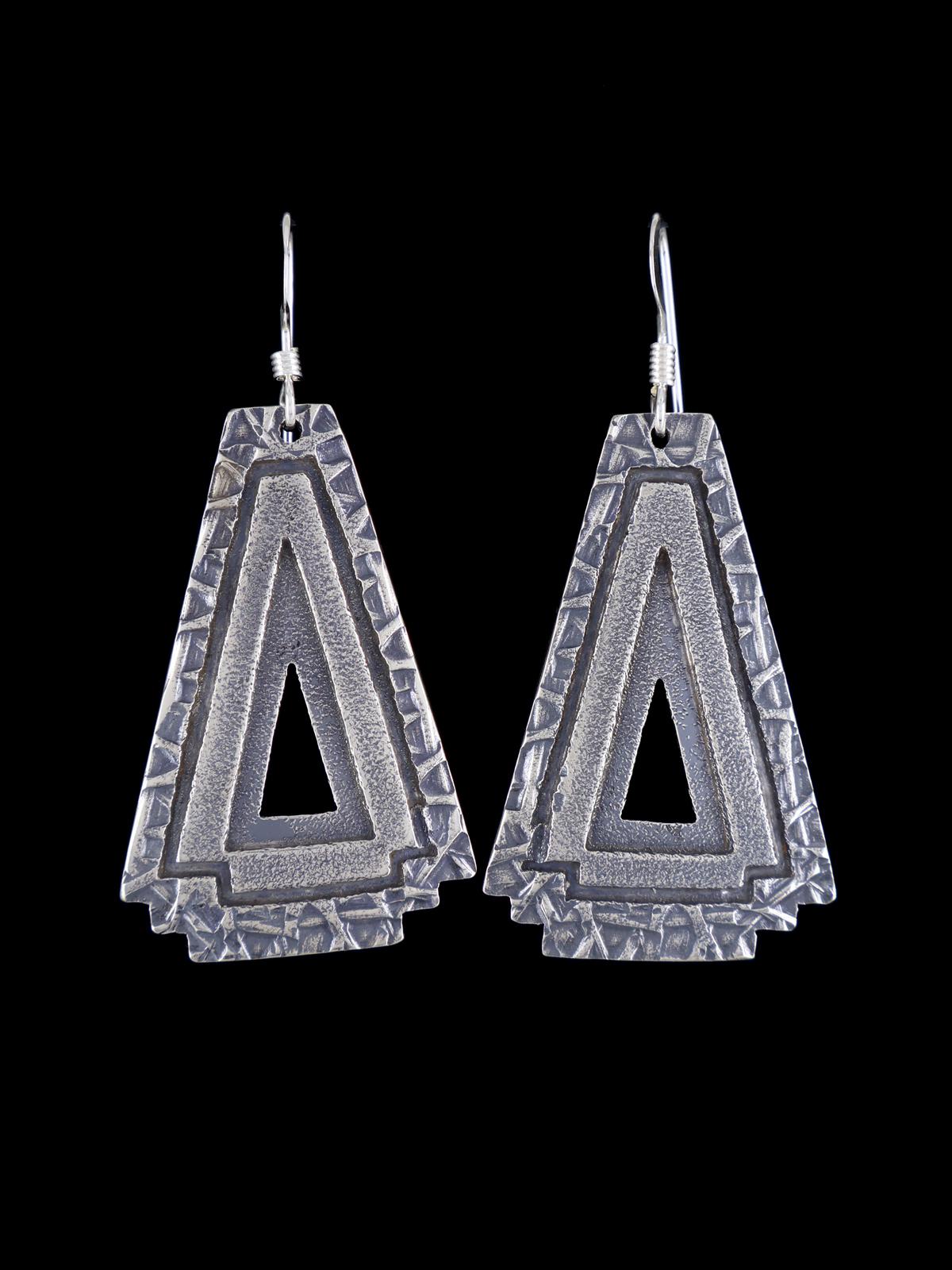 Navajo Sterling Silver Overlay Dangle Earrings - PuebloDirect.com