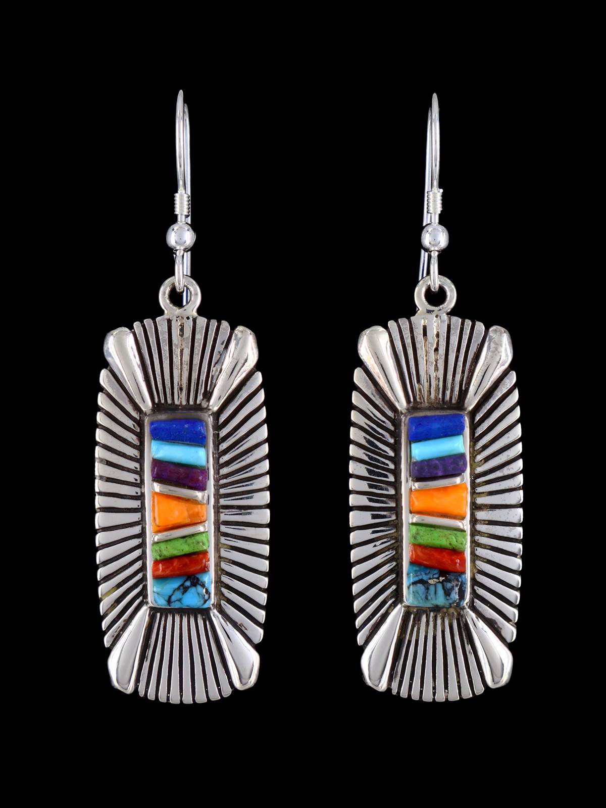 Navajo Indian Summer Sterling Silver Inlay Dangle Earrings