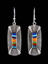 Navajo Indian Summer Sterling Silver Inlay Dangle Earrings