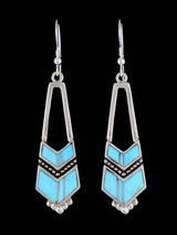 Navajo Turquoise Sterling Silver Inlay Dangle Earrings