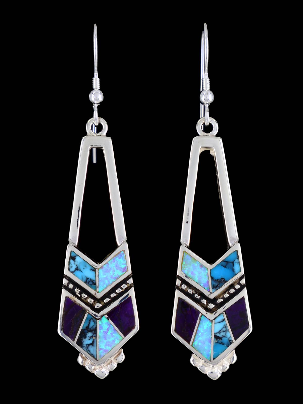 Navajo Sugilite and Opalite Inlay Dangle Earrings