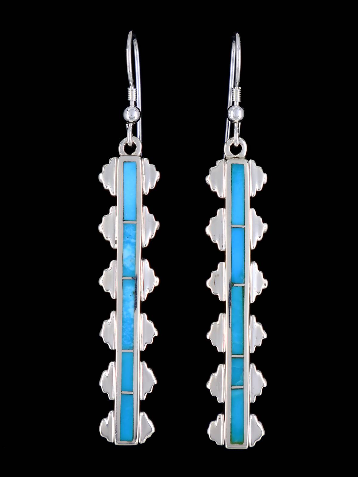 Navajo Turquoise Sterling Silver Inlay Dangle Earrings