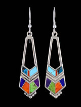Navajo Indian Summer Sterling Silver Inlay Dangle Earrings