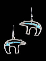 Navajo Turquoise Sterling Silver Inlay Dangle Bear Earrings