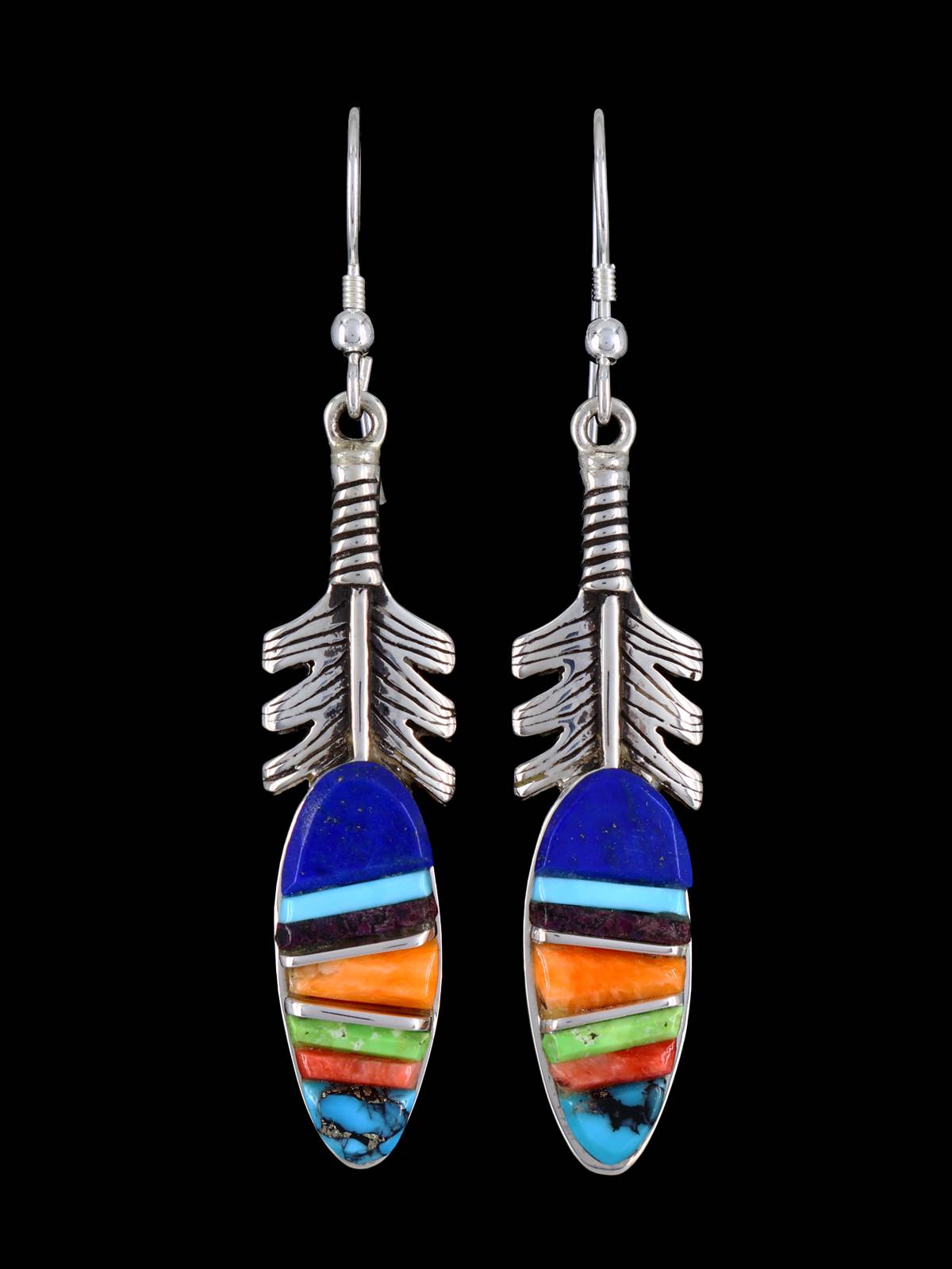 Navajo Indian Summer Sterling Silver Inlay Dangle Earrings