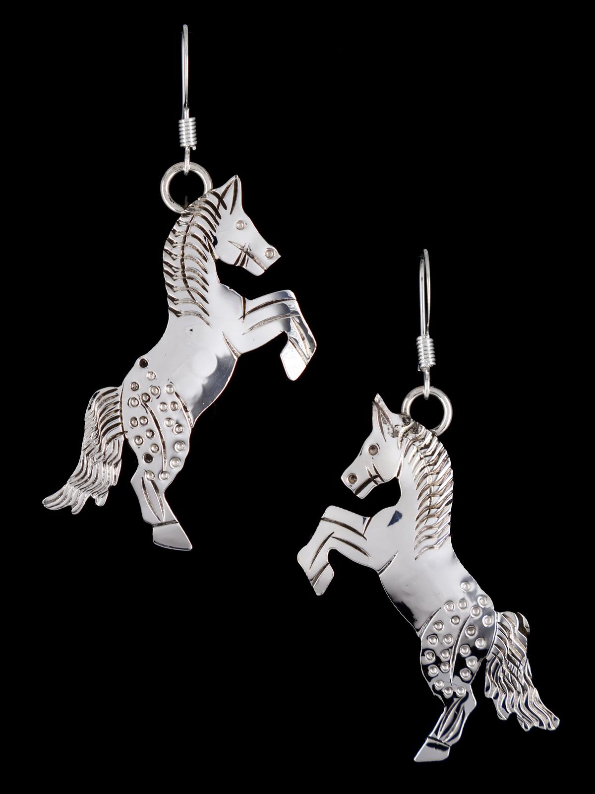 Navajo Sterling Silver Horse Dangle Earrings - PuebloDirect.com