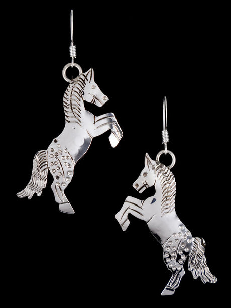 Navajo Sterling Silver Horse Dangle Earrings - PuebloDirect.com