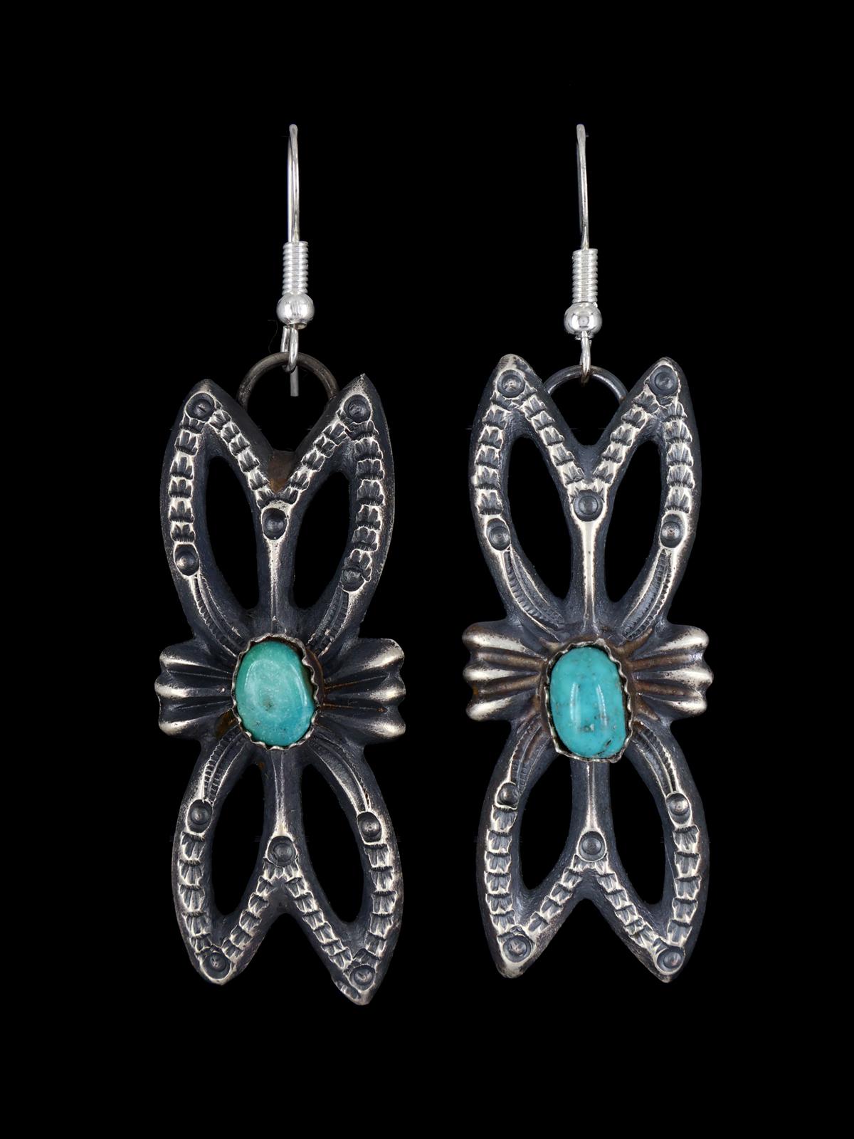 Navajo Turquoise Sandcast Sterling Silver Earrings - PuebloDirect.com