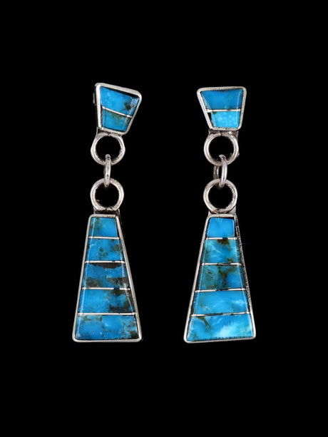 Native American Jewelry Turquoise Zuni Inlay Earrings - PuebloDirect.com