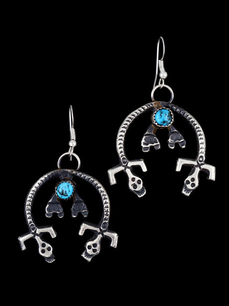 Navajo Sterling Silver Turquoise Yei Dangle Earrings - PuebloDirect.com